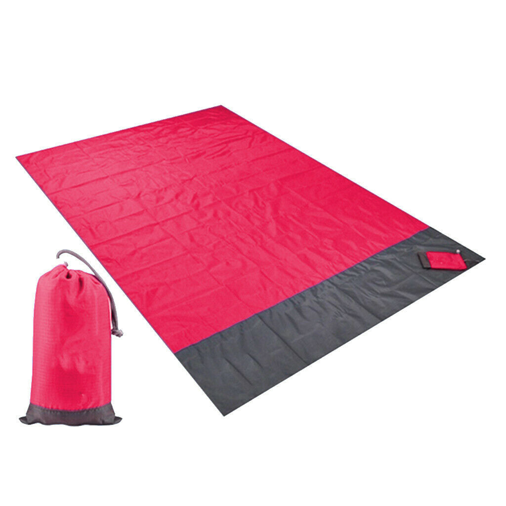 Beach Blanket Waterproof Pocket Picnic Sheet Mat Quick Drying Rug Red