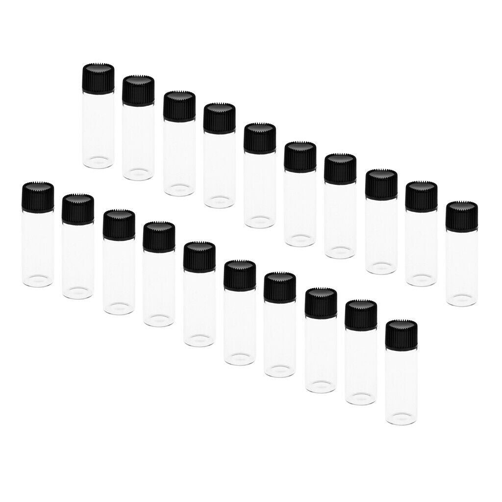 20x5ML Mini Empty Essential Oil Sample Bottles w/ Screw Caps Clear+Black
