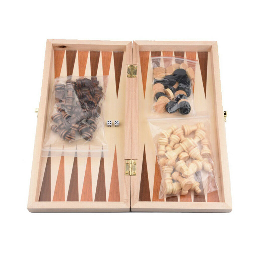 Competitive 3-in-1 Wooden Carved Chess Set Gobang Board Games 11.6x11.6 Inch
