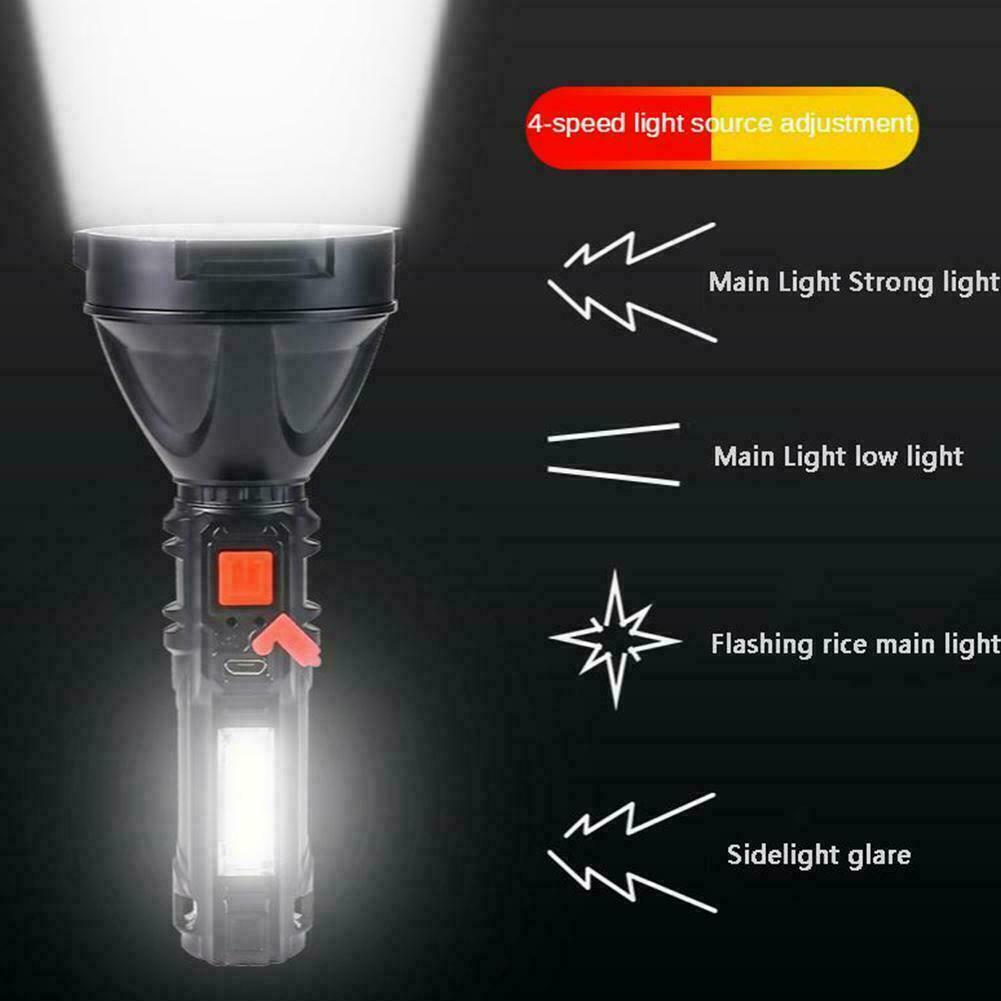 Super Bright Torch Powerful LED Flashlight USB Rechargeable Portable X4A0