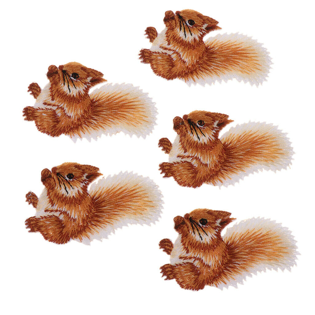 5 Pcs Squirrel Badge Patch Embroidered Applique Sewing Cloth Stickers