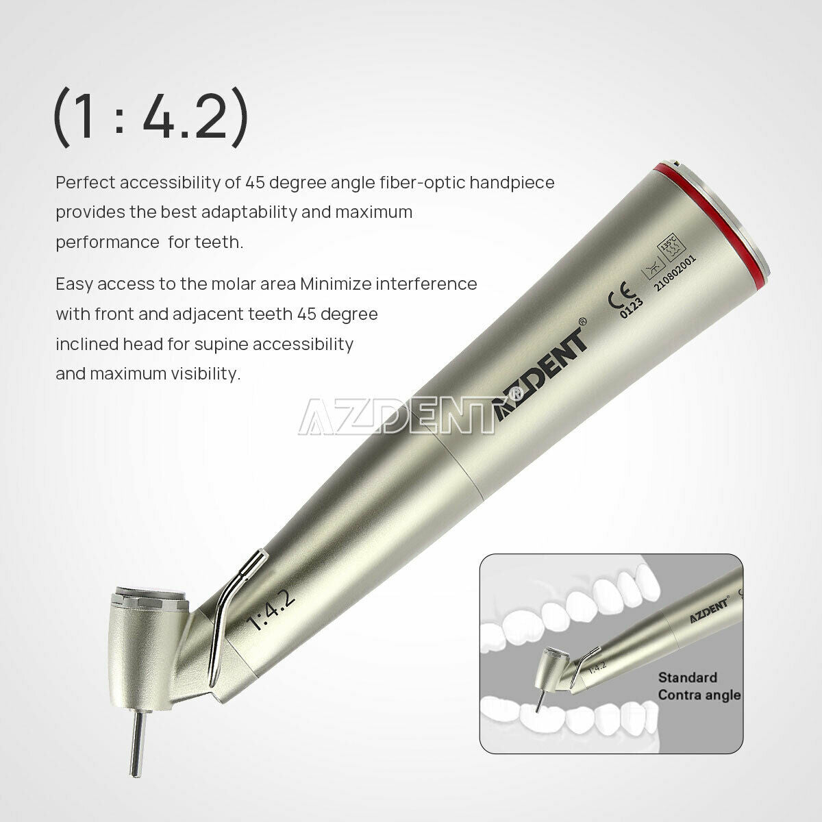 45 Degree Dental LED Contra Angle Surgical Handpiece 1:4.2 Increasing external