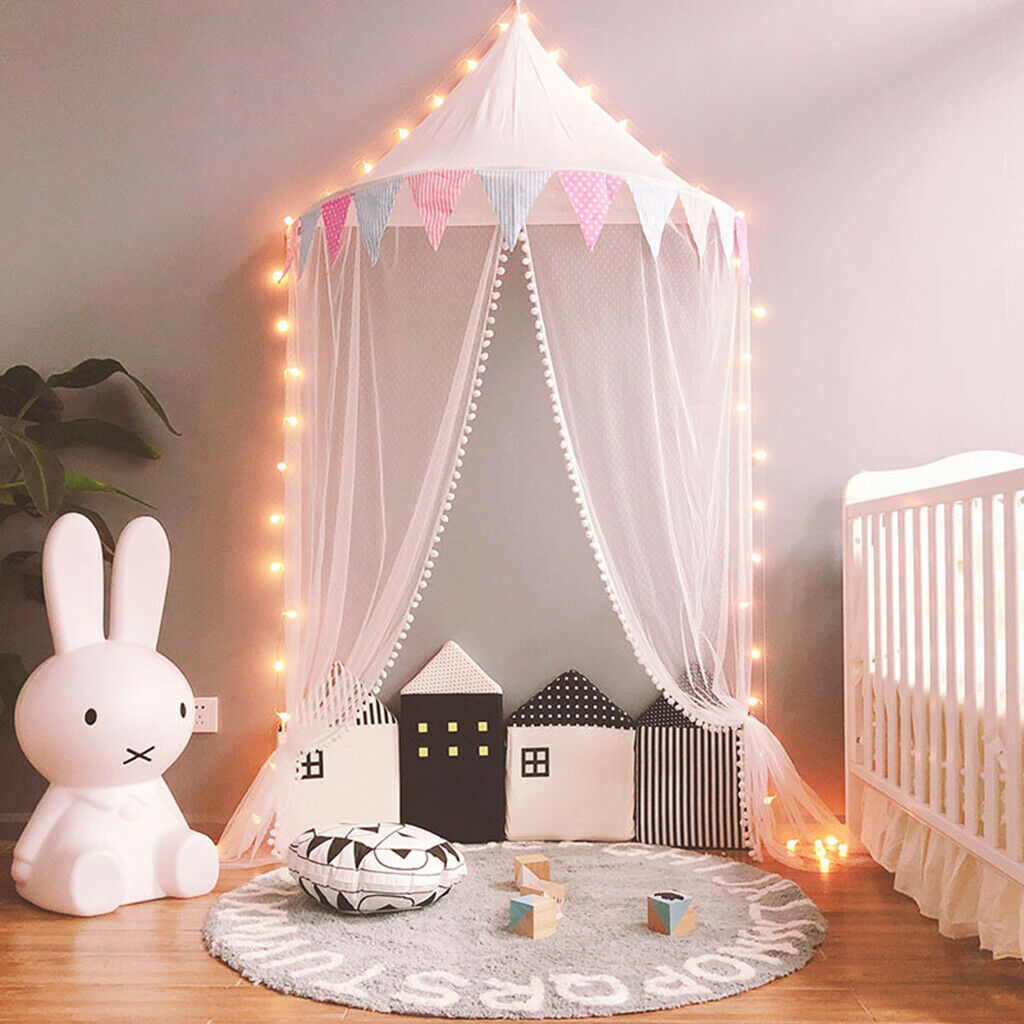Bed Canopy Princess Mosquito Net Baby Toddler Bedroom Decor - White Small