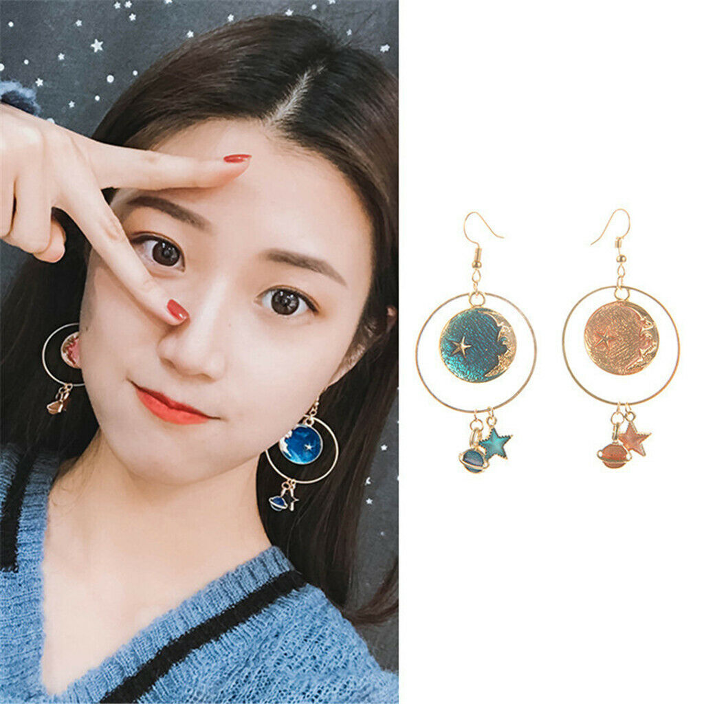 Enamel Cartoon Dangle Earrings Wedding Party Studs Star Moon Women Jewelry