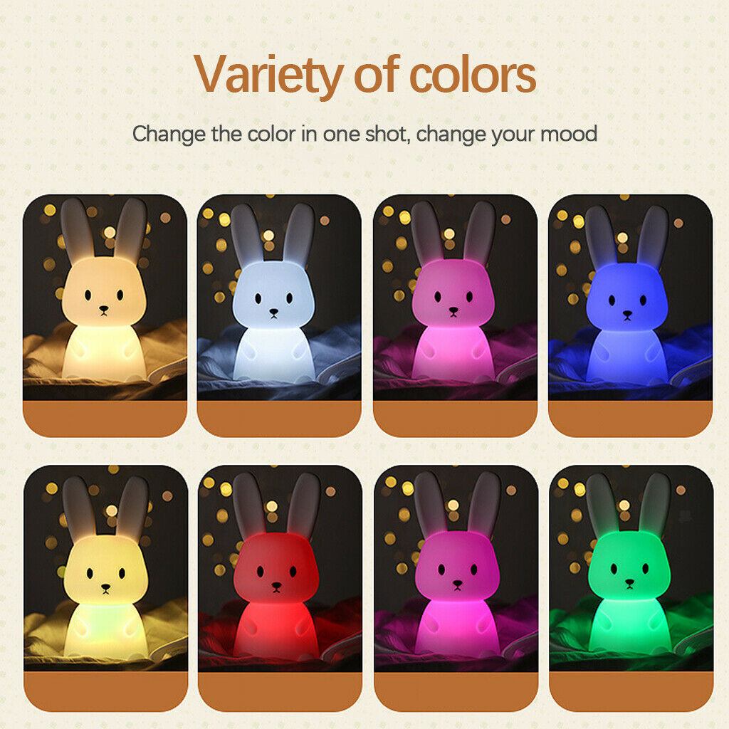 LED Silicone Night Light Rabbit Portable Touch Sensor Light for Kids Bedroom