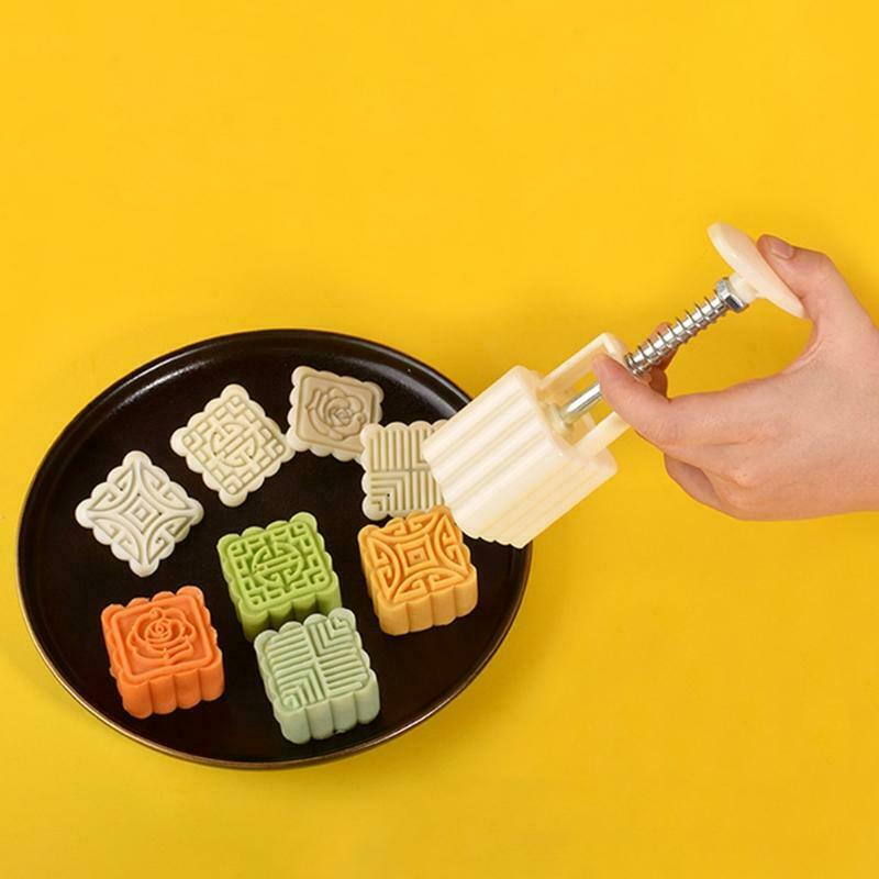 50g 4pcs Square Stamps Hand-Pressure Moon Cake Mould Mid Autumn Festival DIY