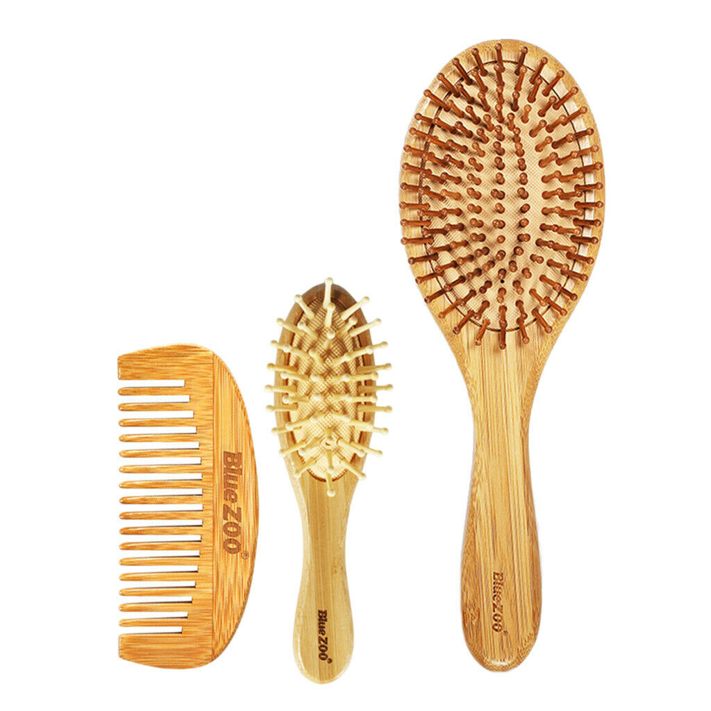 3x Bamboo Wooden Hair Brush Air Cushion Comb Scalp Massage No Hair