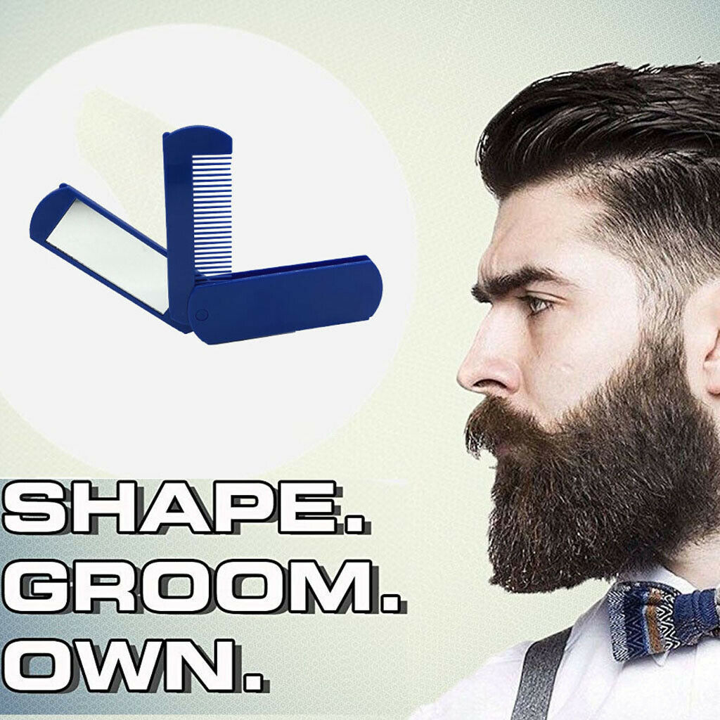 Collapsible Beard Comb Mustache Shaving Styling w/Makeup Mirror for Pockets