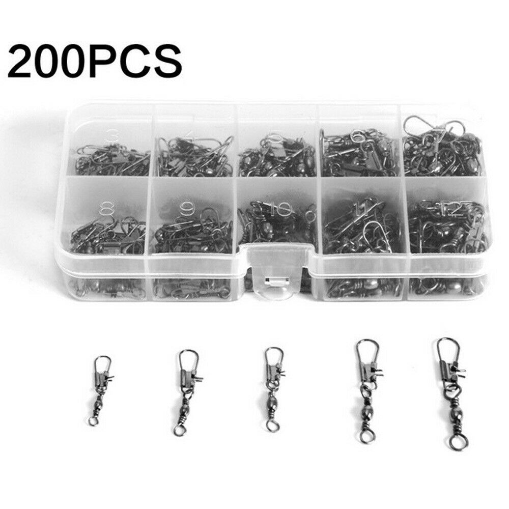 200Pcs Mini Hook Line Link Connector Swivels Coarse Sea Carp Fishing Tackle