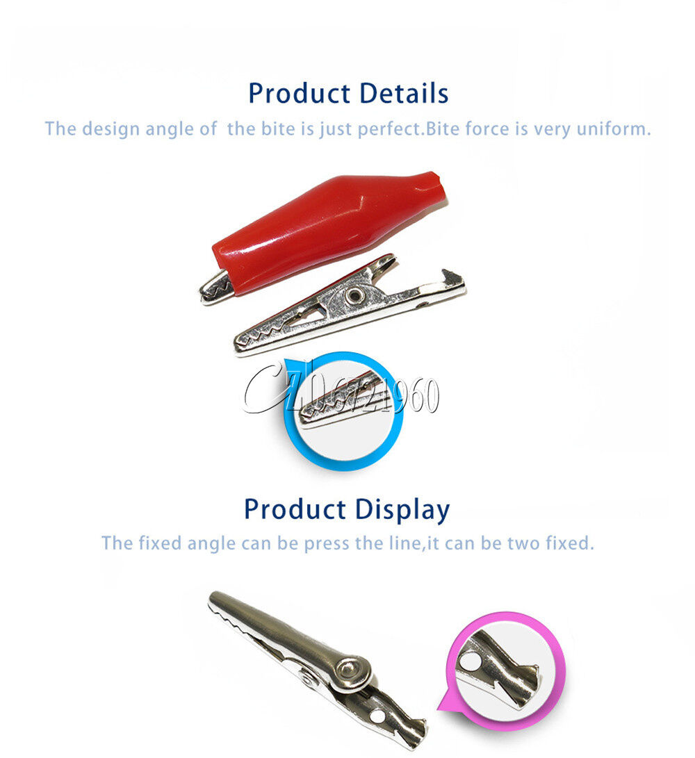 20pcs P2001 Black Red Soft Plastic Coated Testing Probe Aligator Clips Crocodile