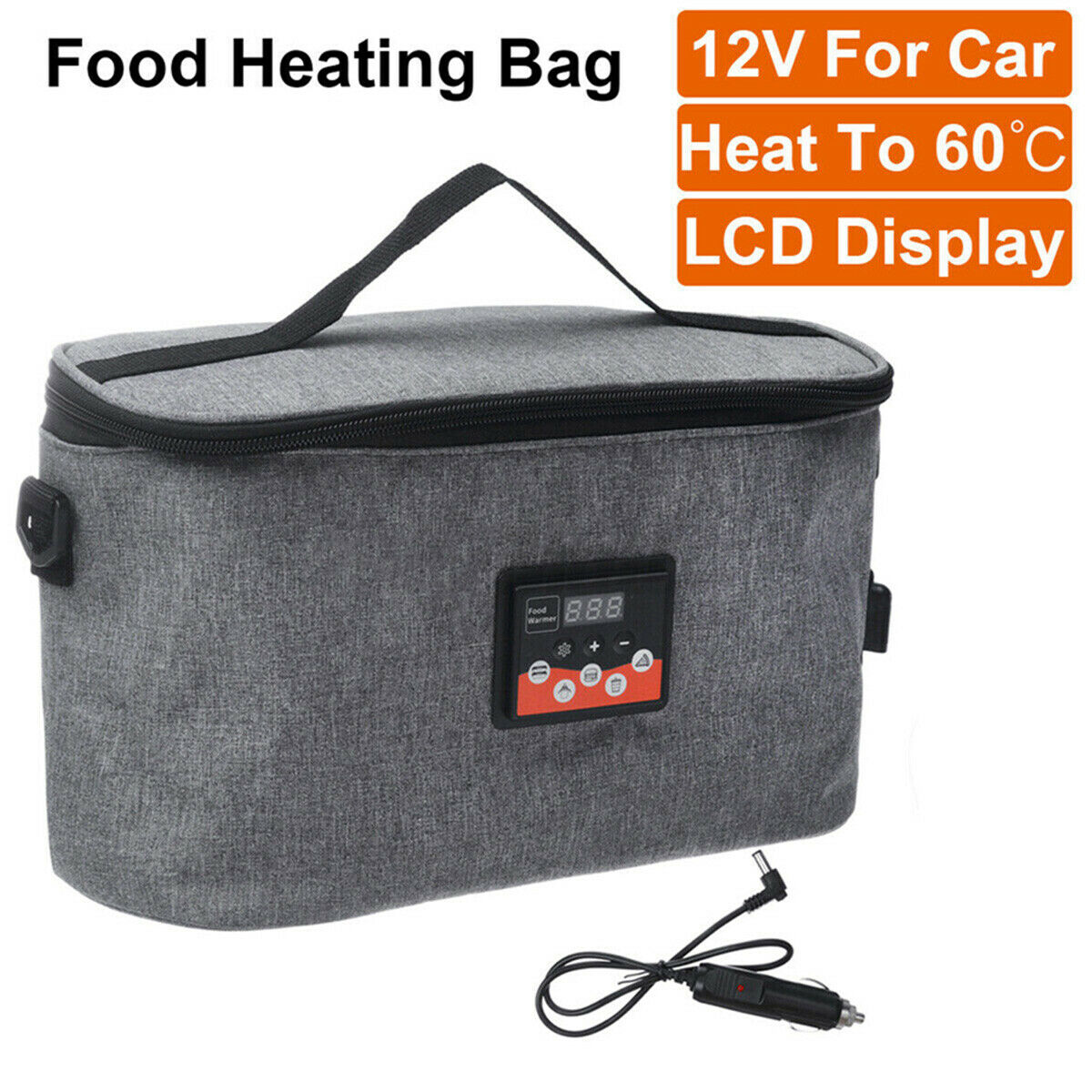 30×15×16cm 8L Gray Oxford Car Portable Food Heating Bag For Traveling & Camping