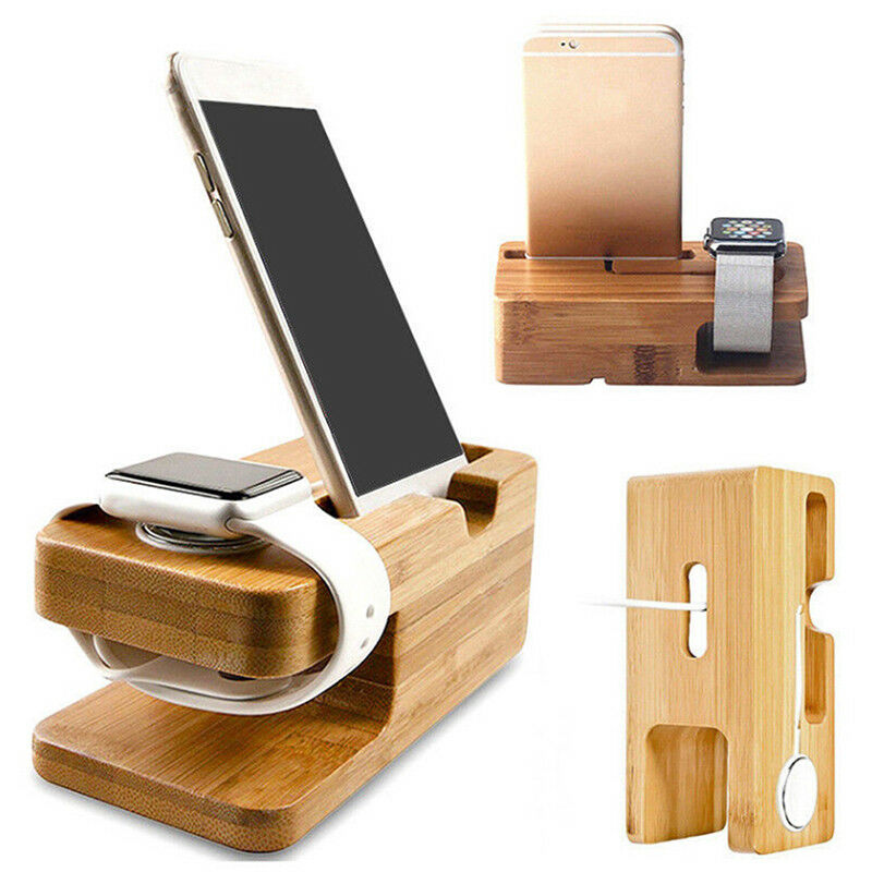 Bamboo Wood Charging Station Charger Dock Stand Holder For  Watch iPho C JvJ Tt