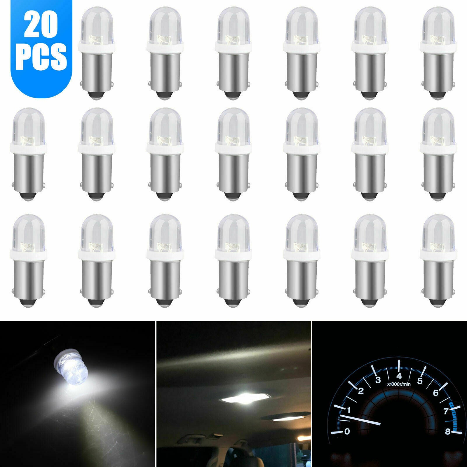 20x 12V Pure White BA9S LED Instrument Panel Light 1815 Dash Gauge Interior Bulb