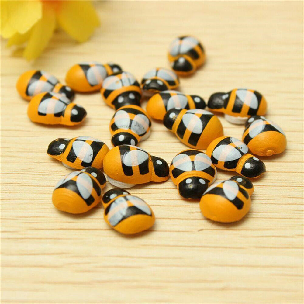 100X Mini Bees Self Adhesive Wooden Bumble Ladybug Crafts Card Toppers Decors US
