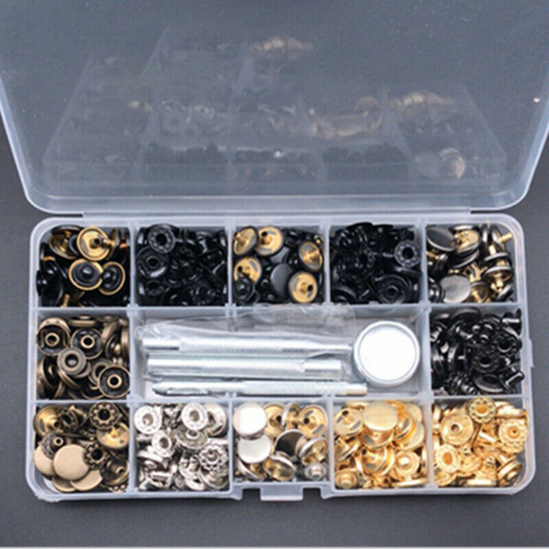 120pcs Snap Fasteners Kit 12.5mm Metal Button Snaps Press Studs 4 Installat_AU