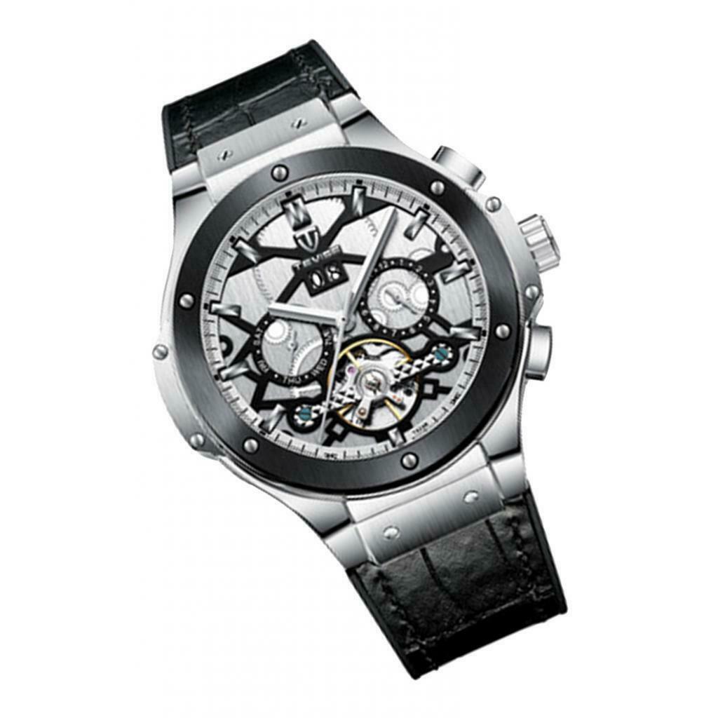 Mens Business Watch Mechanical Automatic Wristwatch -waterproof White
