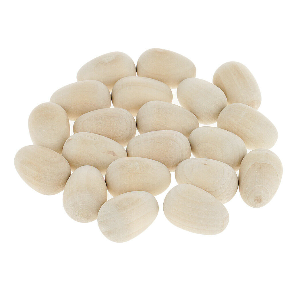 20pcs Natural Unfinished Wooden Chicken Eggs for Decorate Easter Crafts