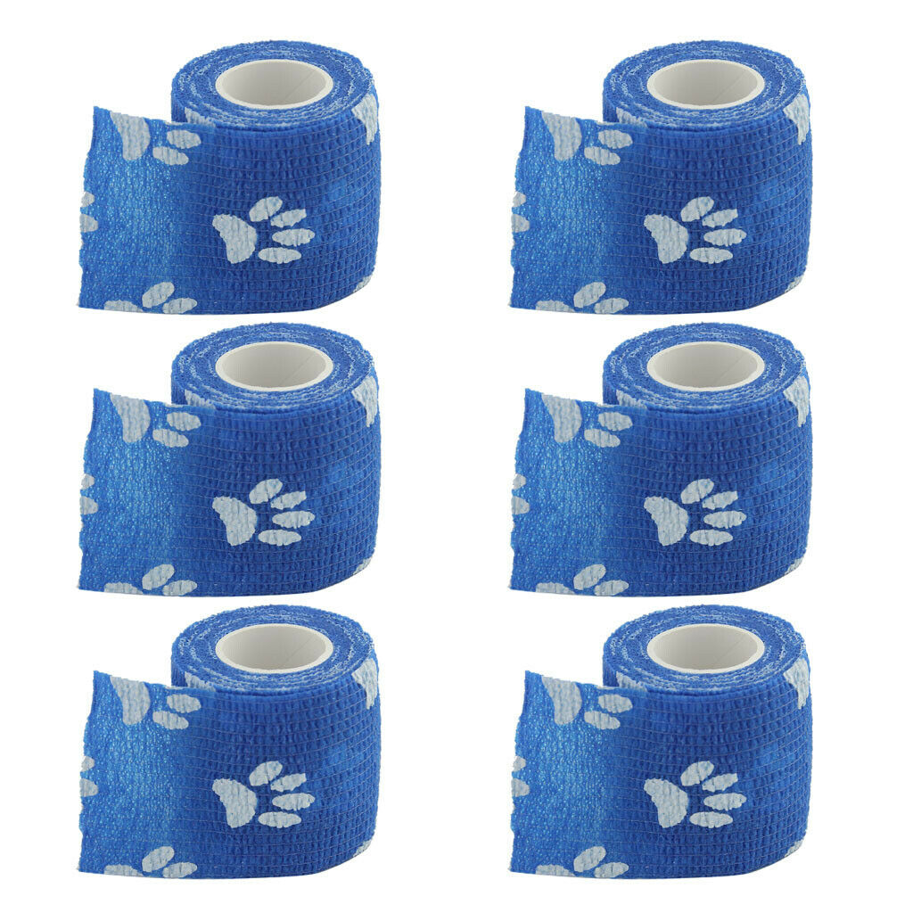 6 Pcs Cat Dog Pet Cohesive Bandage Gauze Tape  Care Wrap Claws Print