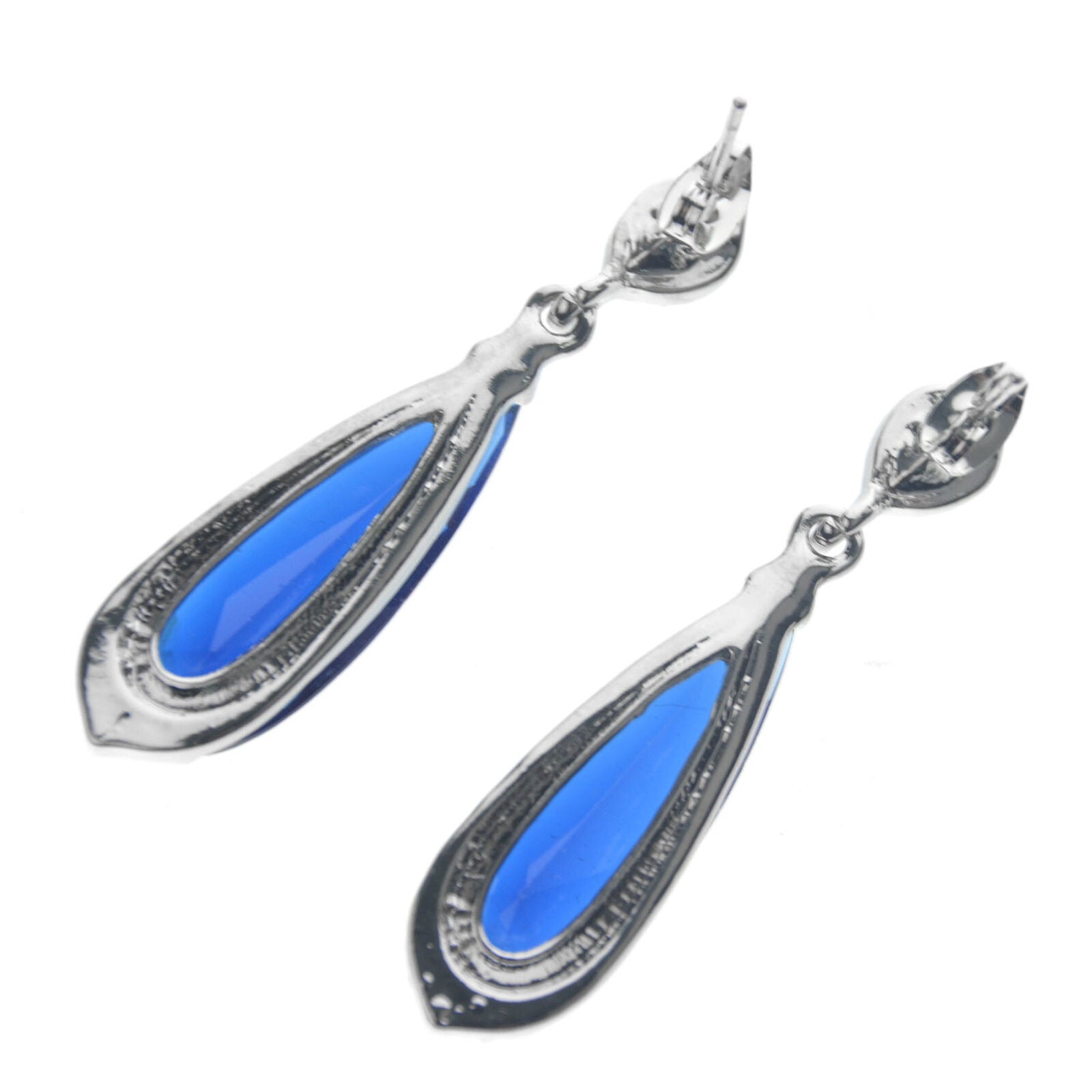 Elegant Sapphire 925 Sliver Long Earrings Studs Drop Dangle Women Wedding Party