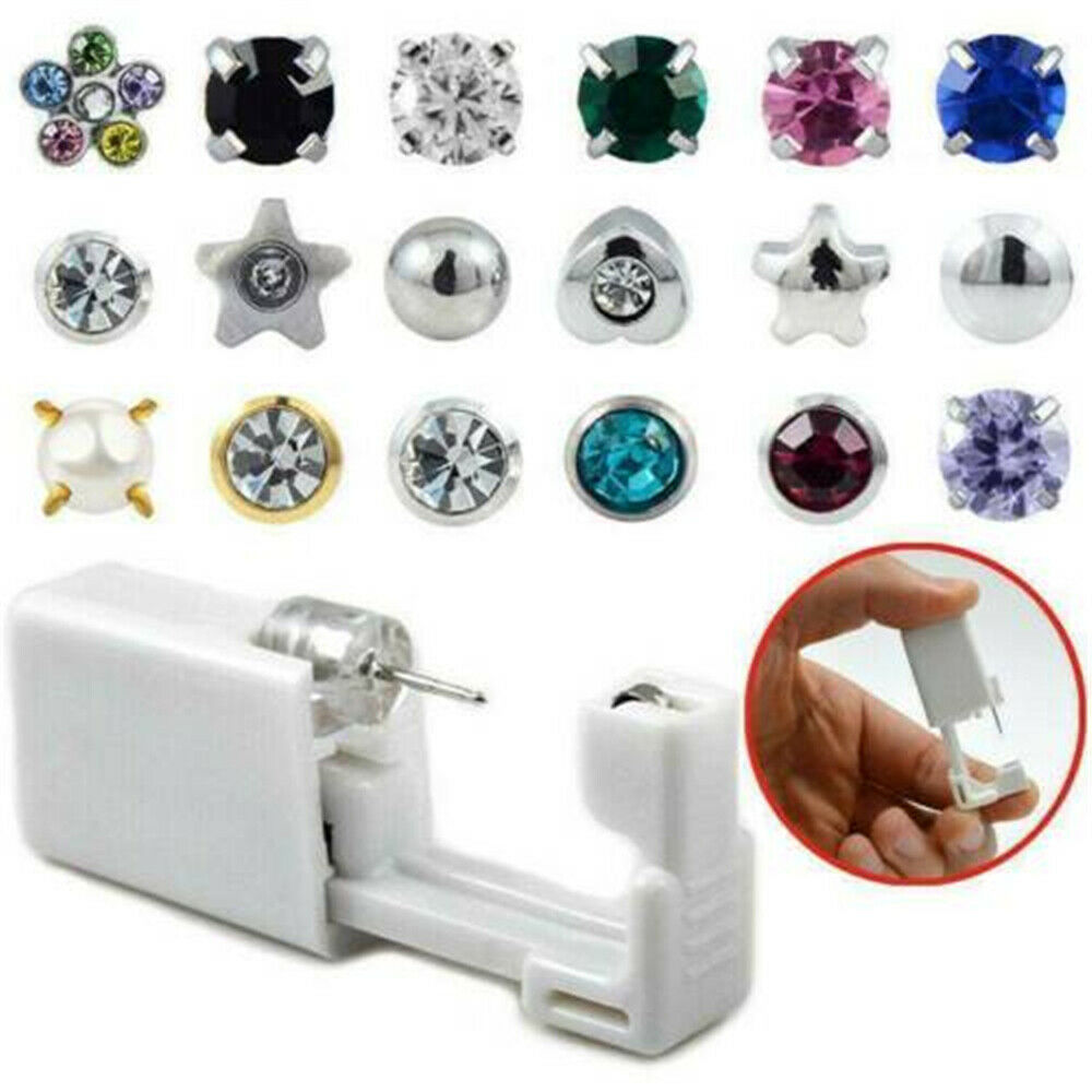 Disposable Safe No Pain Sterile Ear Stud Earrings Stude Piercing Gun Piercer Kit