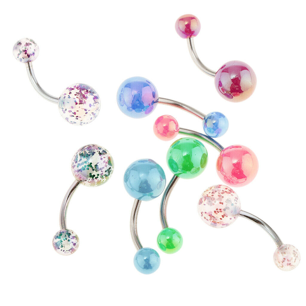 8 Pieces Assorted Color 316L Stainless Steel Navel Ring Bar Belly Ring