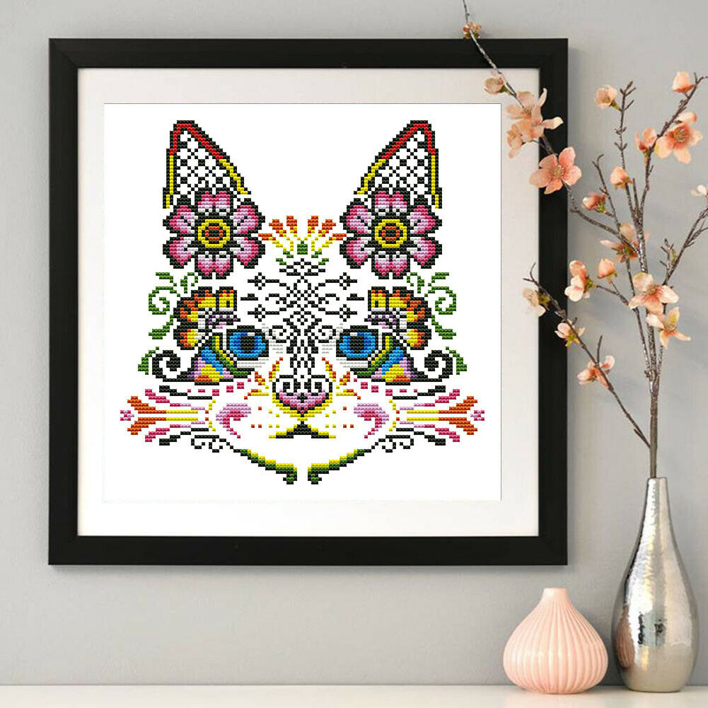Stamped Print Embroidery Needlework DIY Flower Cat Beaded Cross Stitch Kits @
