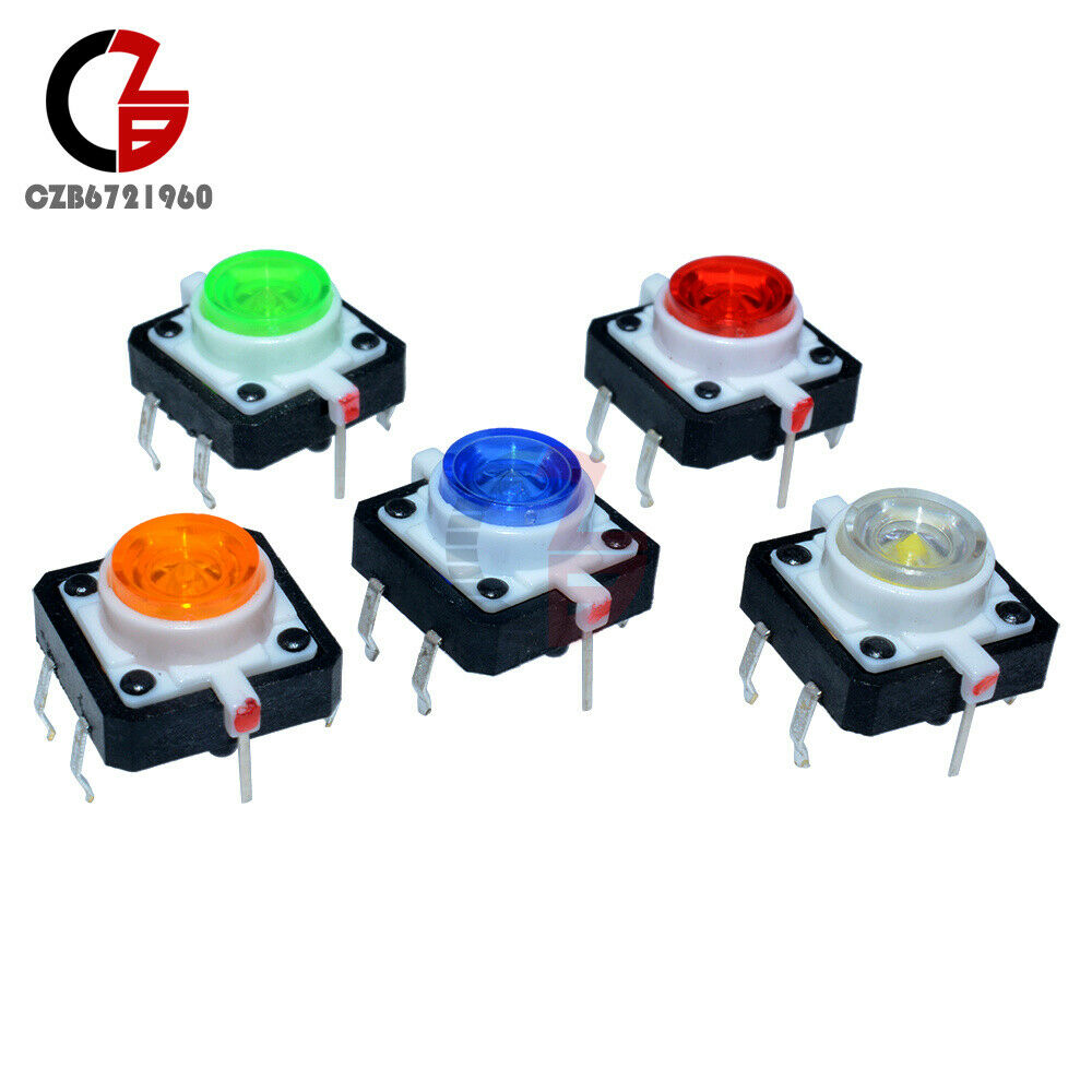 5PCS 5 Color 12X12X7.3mm Tactile Push Button Switch Momentary Tact LED