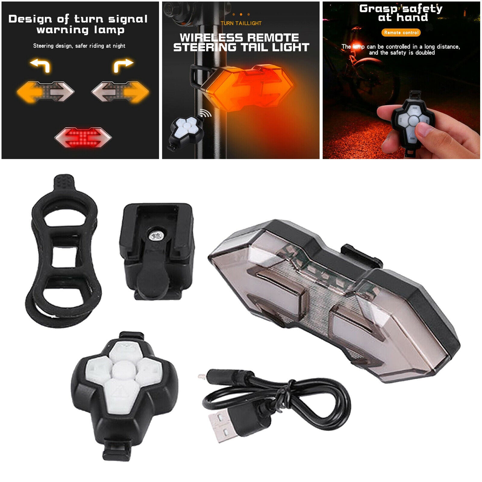 Bike Tail Light Turn Signals Remote Control Bike Back USB Warning Light