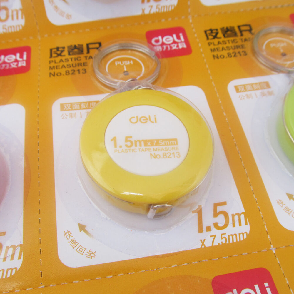 1pc Deli Stationery Key Chain Measure 1.5m x 7.5mm Plastic Tape Measure No.8213