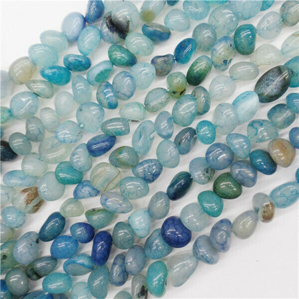 1 Strand About 11x9mm Blue Dragon Veins Agate Freeform Loose Beads 15.5" HH9113