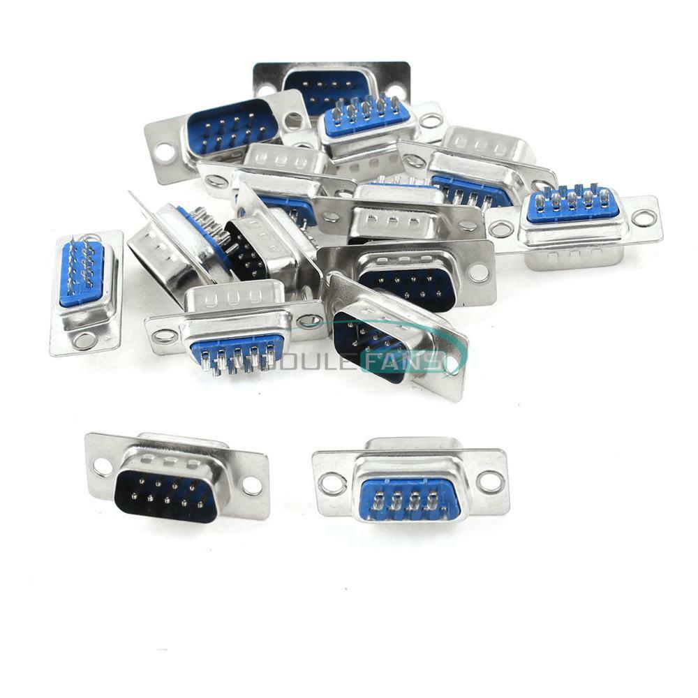 10PCS RS232 Male Plug Socket DB9 9-Pin 2 Rows Solder Type Connector Adapter