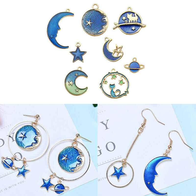 24Pcs/Set Enamel Cat Moon Star Earth Planet Charms Pendant DIY Jewelry Mak gv Lt