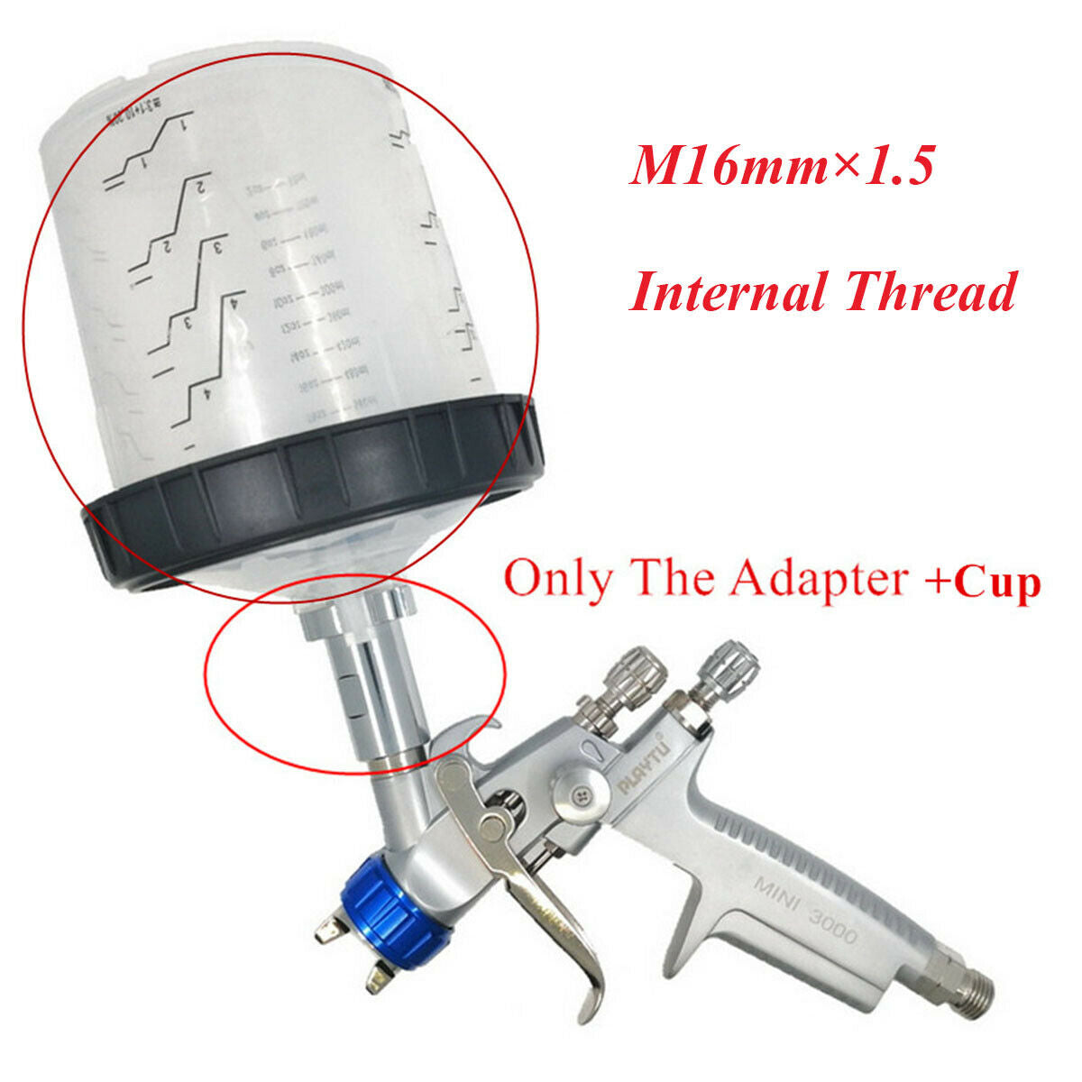 1× Inner Cup Lids 600ml Spray Gun Tool Paint Mixing Cup Kit With Thread Adapter