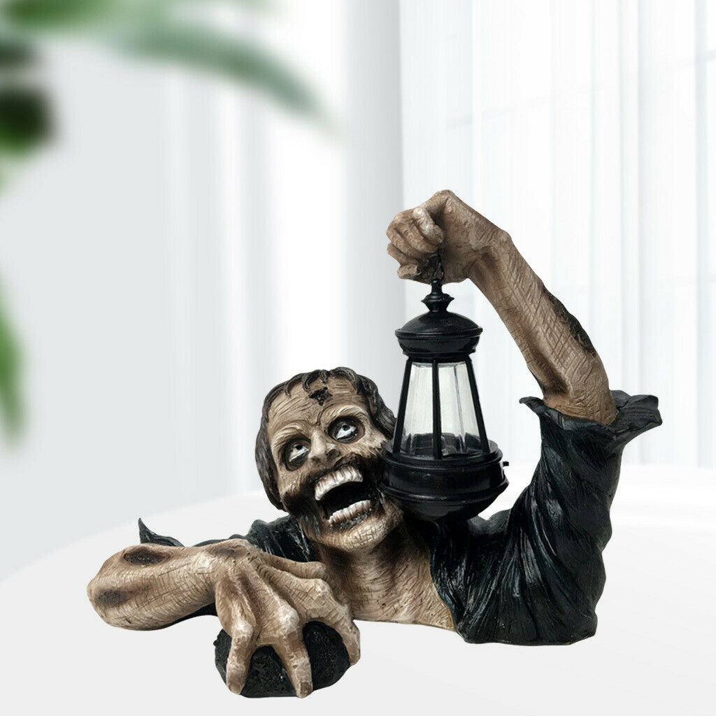 Zombie with Lantern Sculpture Halloween Decoration Spooky Crafts Ornament