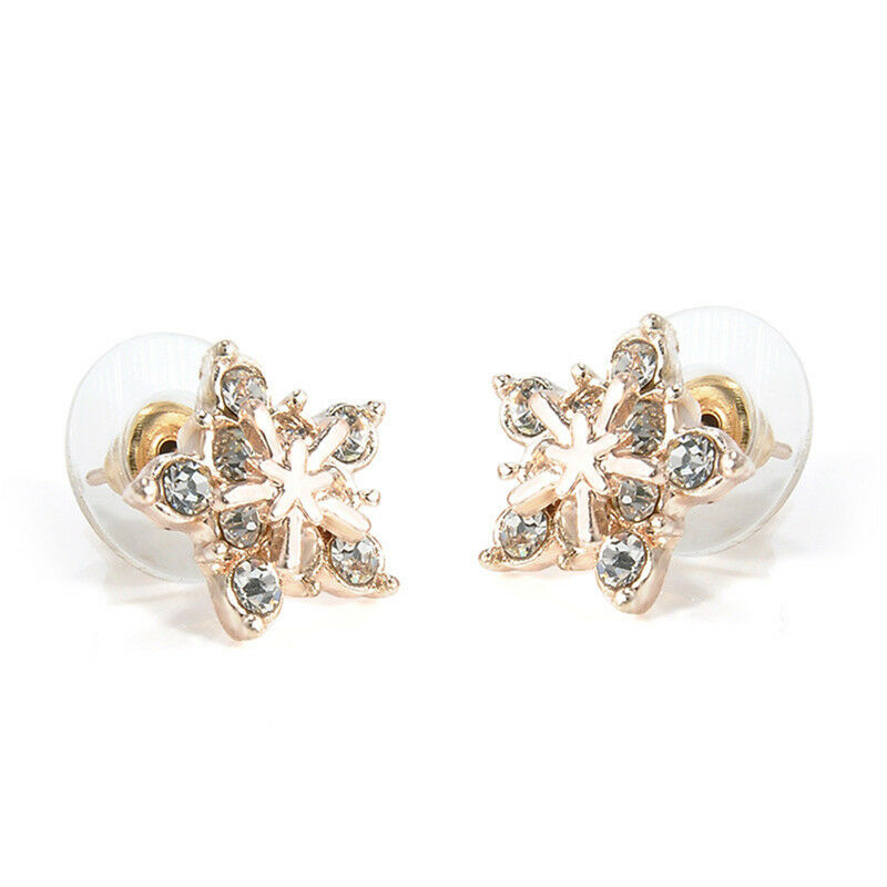 Ladies Cute Snowflake Crystal Stud Earrings Small Five-pointed Star Earrin.l8