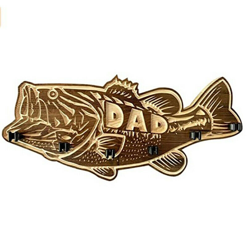 1Pcs Fishing Rod Holder Gifts For Dad Wood Large Mouth Bass Wooden FishingO Tt