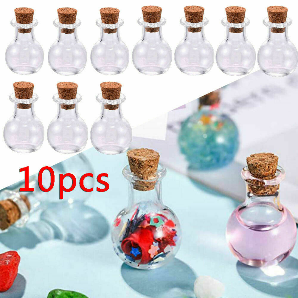 10x Small Glass Vials With Cork Top Tiny Bottles Little Empty Jars Mini Bottles