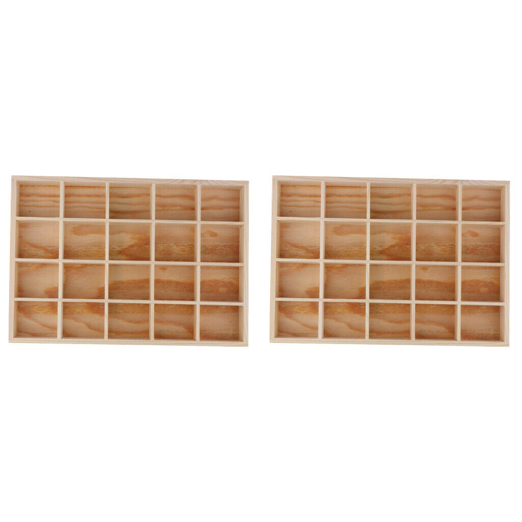 2 Pieces Wooden Jewelry Storage Case 20 Grid Jewelry Box Organizer