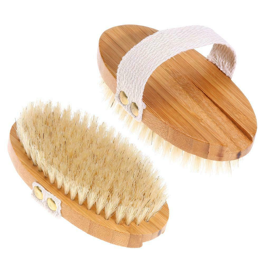 Boar Bristle Shower Bath Body Brush with Detachable Wooden Hand Grip Handle @