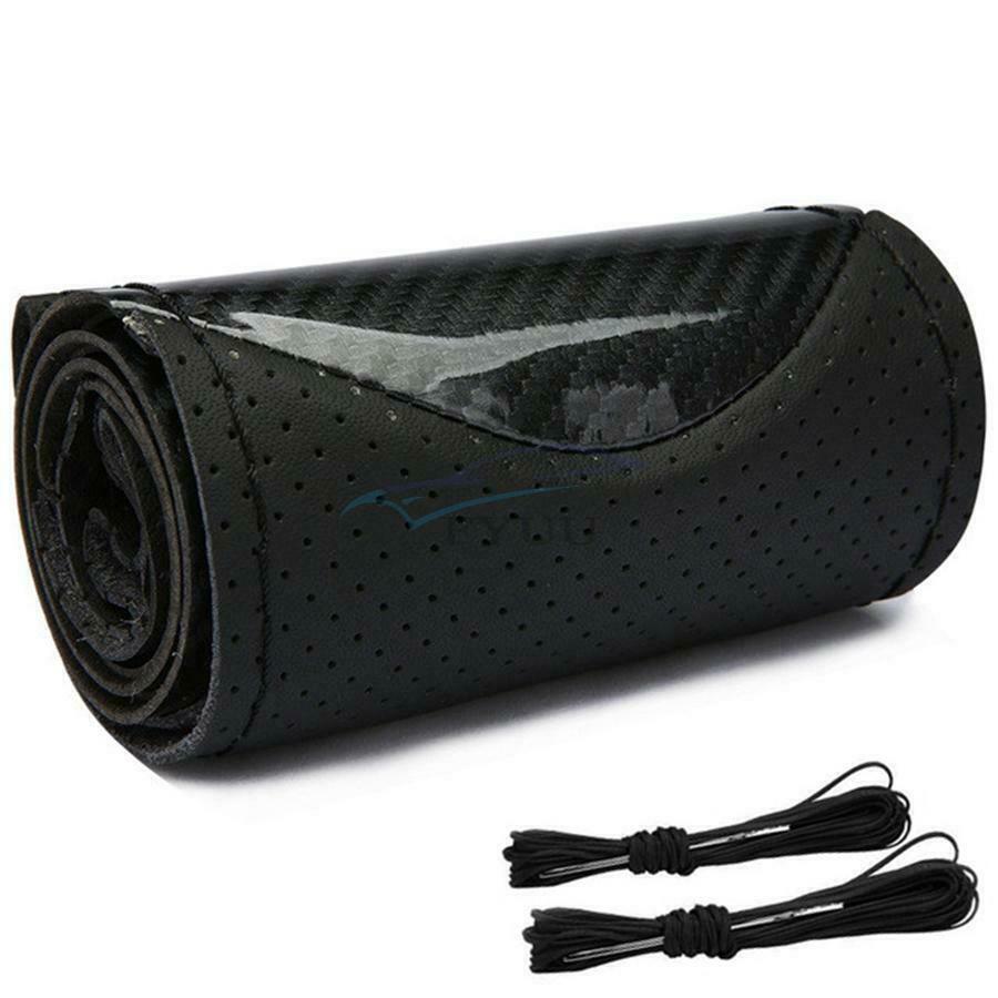 Glossy Carbon Fiber&Black Car Steering Wheel Cover Trim For 38cm Diameter Models