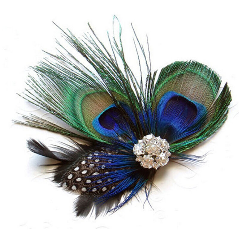 Cute Peacock Feather Bridal Wedding Hair Clip Headpiece Hair Accessory、ASEBDAU