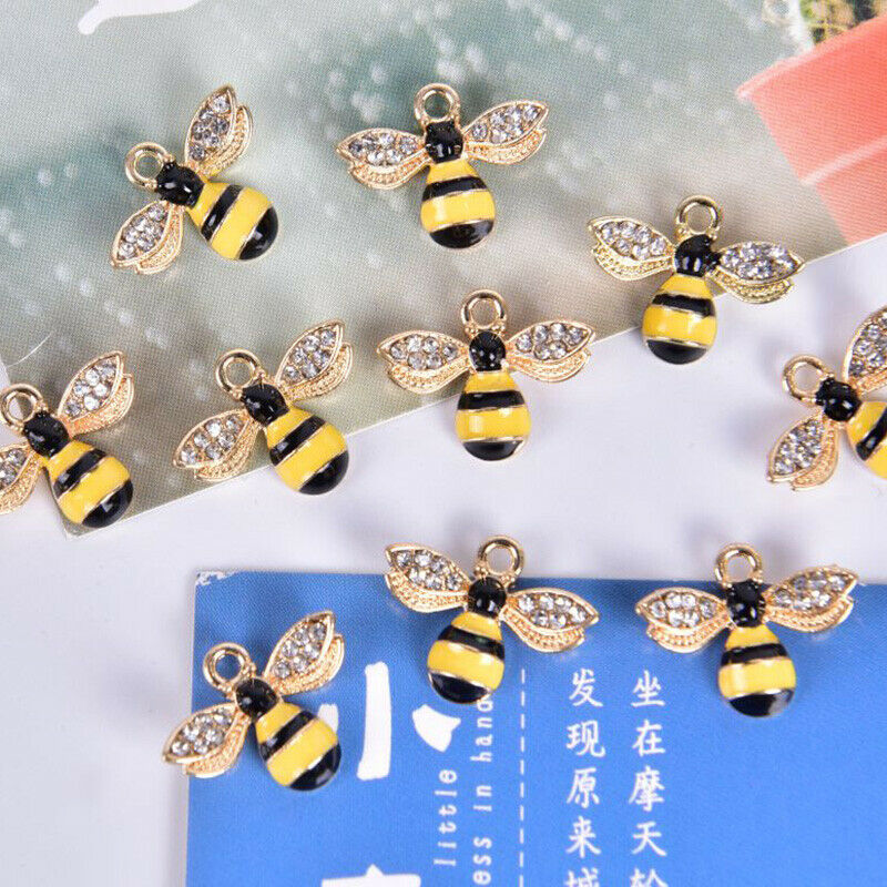 10Pcs/Set Enamel Crystal Honeybee Charms Pendant Jewelry DIY Making Craft Gi Tt