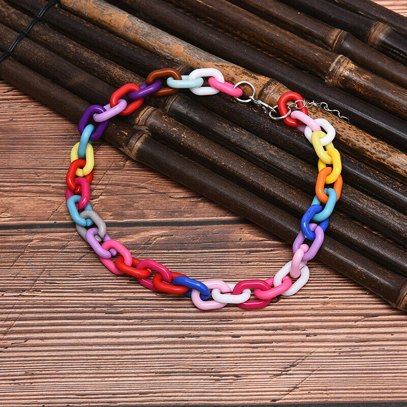 Boho Rainbow Acrylic Link Chain Necklace Bohemian Choker Necklace Jewelry.l8