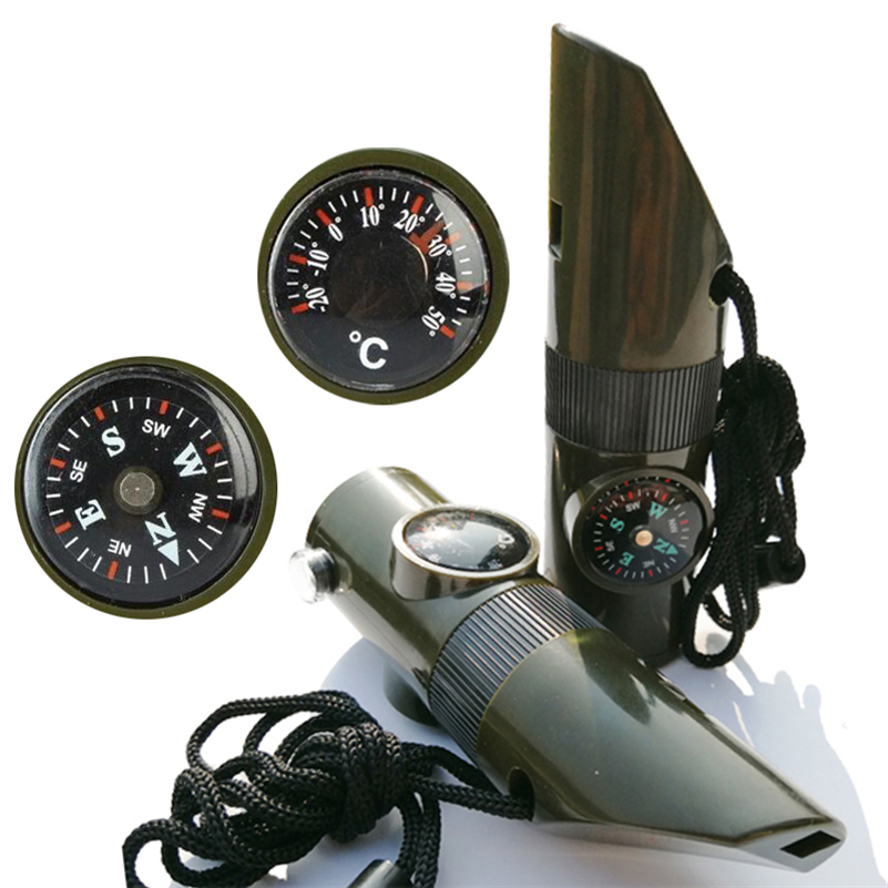 7 in 1 Military Emergency Whistle Kit SOS Survival Compass LED Light Outdoor