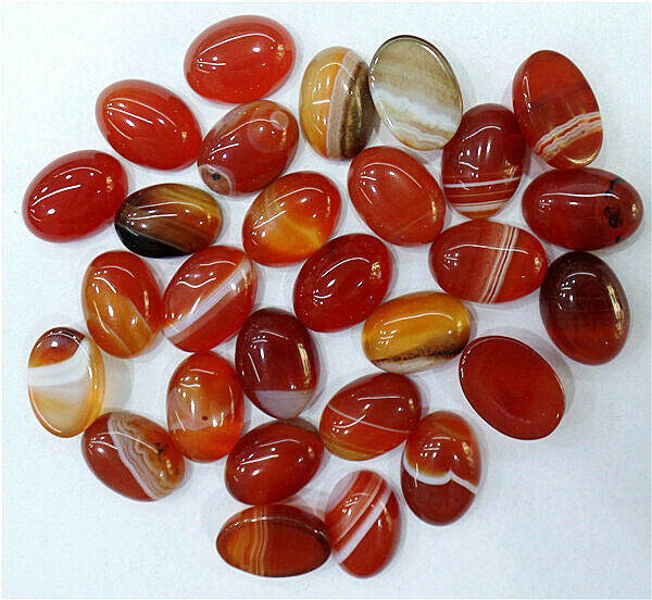 100Pcs 14x10x5mm Wholesale Brown Red Stripes Onyx Agate Oval Cab Cabochon HH7114