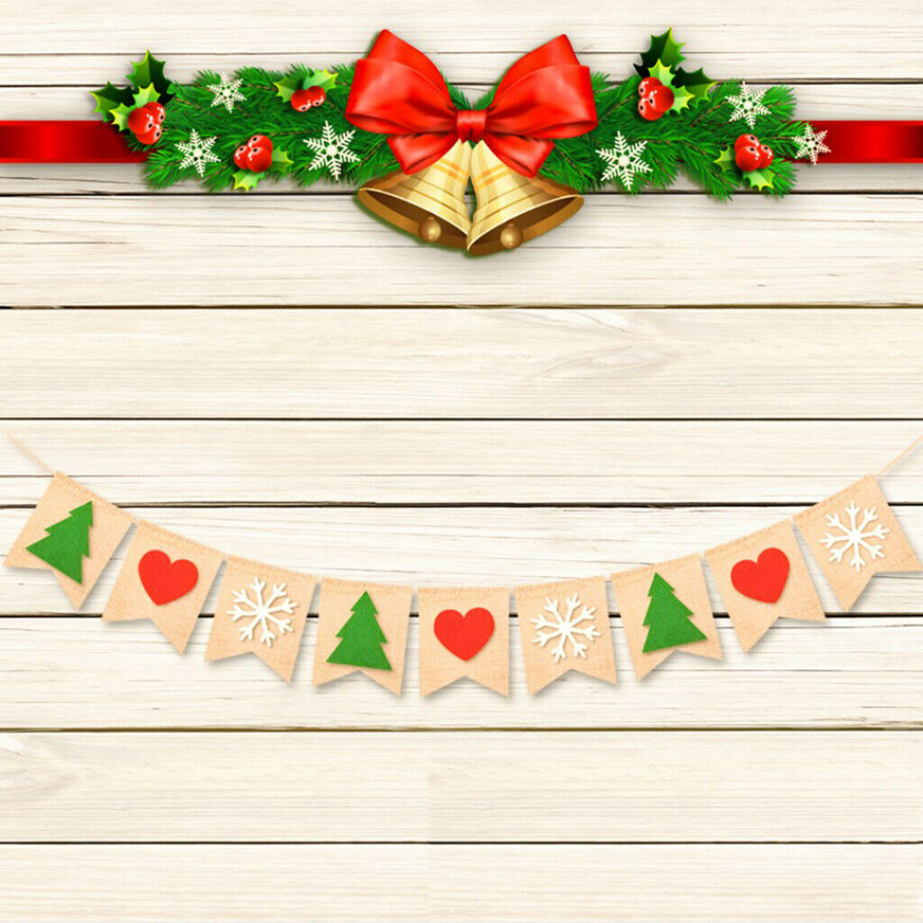 Christmas Tree Heart Snowflake Burlap Linen Banner Garland Decoration Props