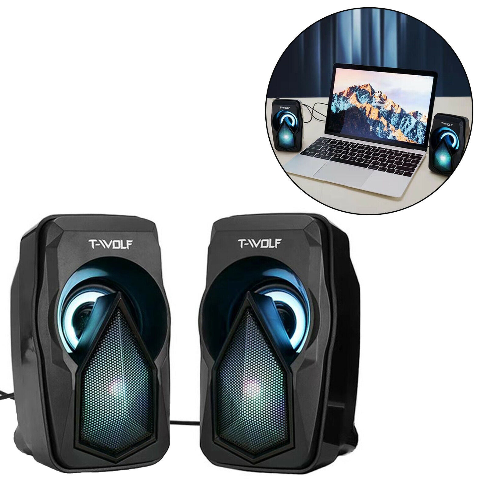 Portable Mini USB Powered Computer Speakers with RGB Light 3.5MM Audio