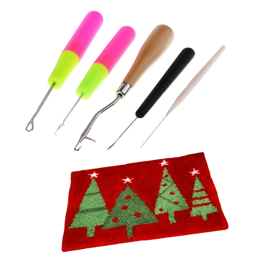 1 Set Xmas Tree Latch Hook Kit w/ 5pcs Latch Hook Mat Handicraft 20x14in