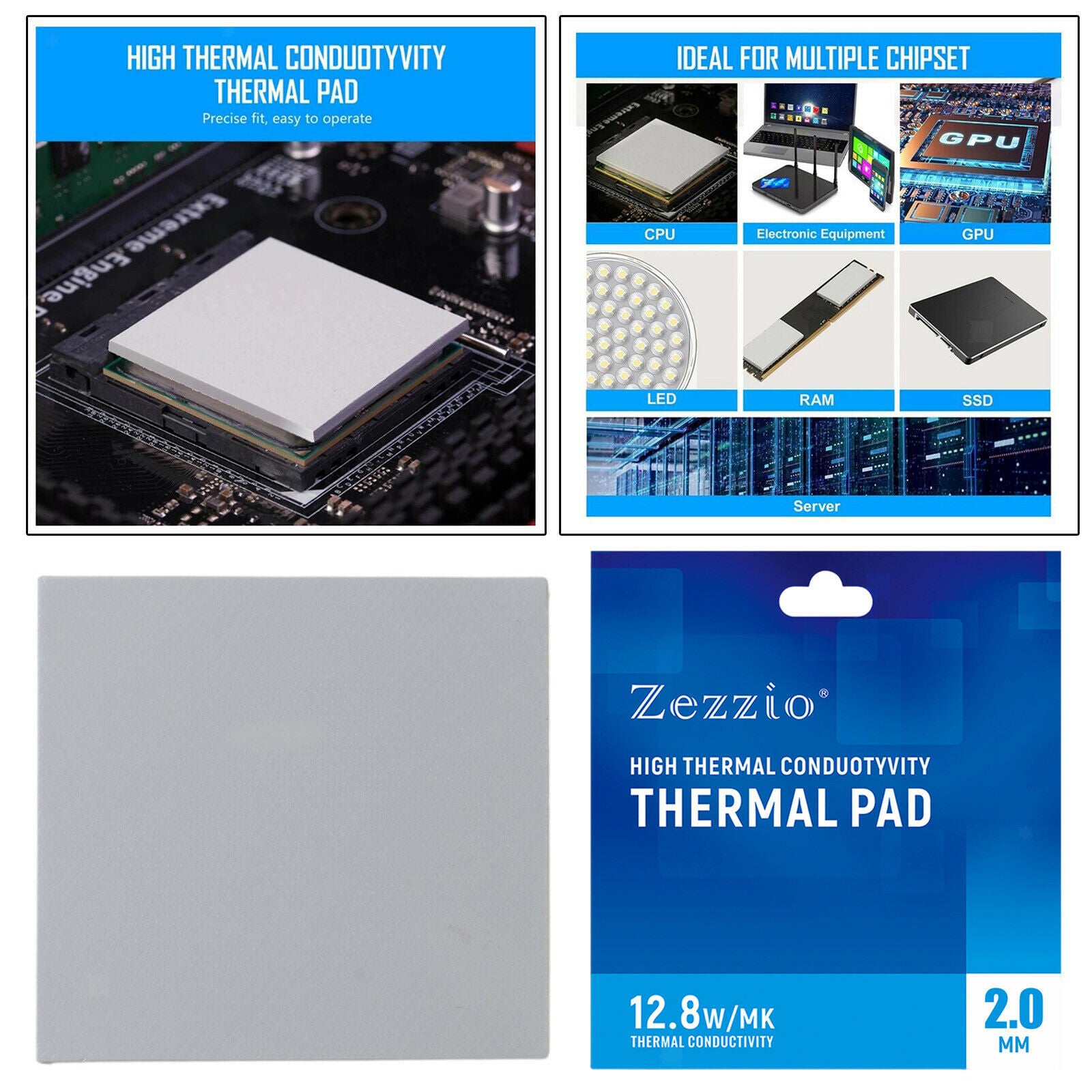 2pack Silicone Thermal Pad Grease Pad 12.8 W/mK 120x120mm Non Conductive Durable