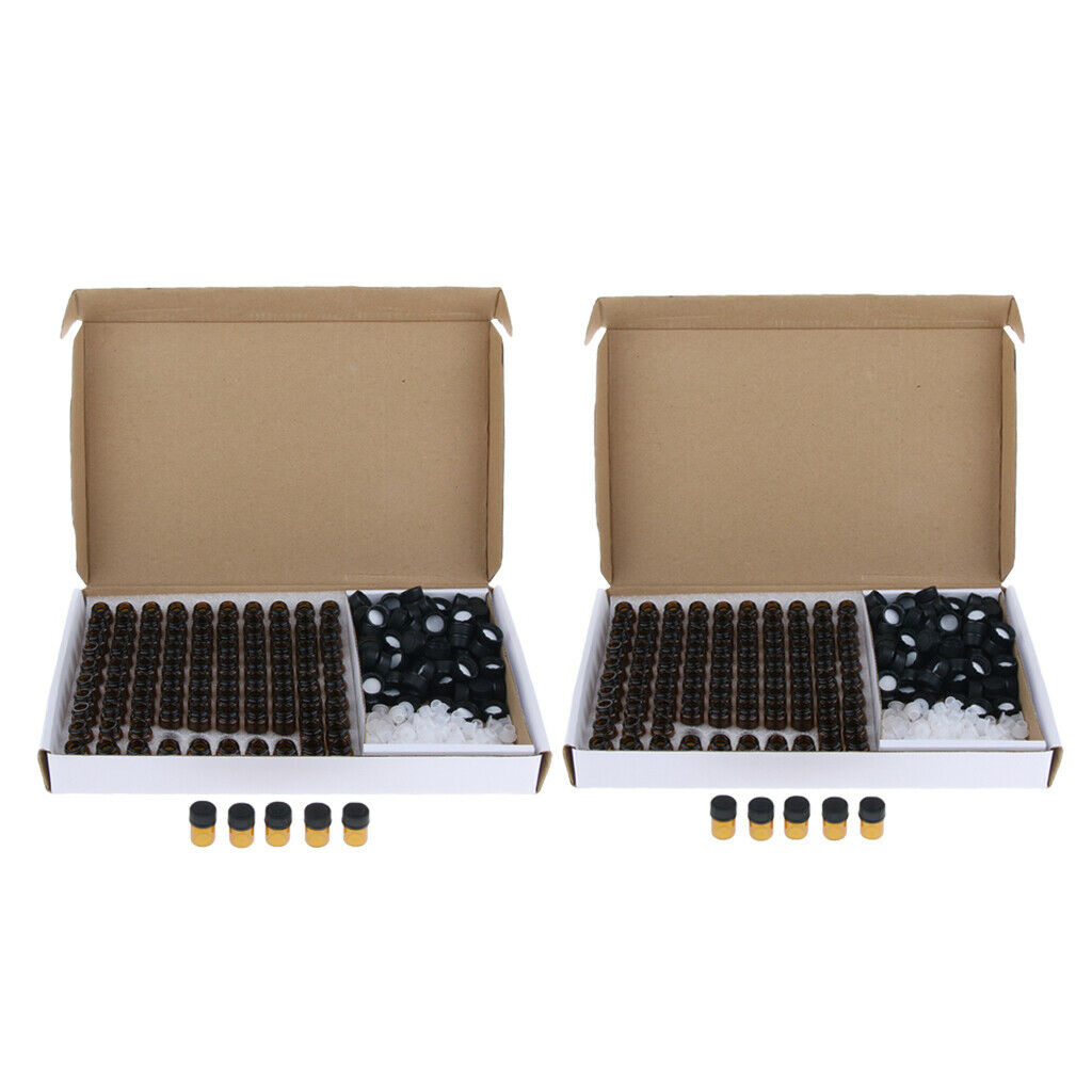 200x Mini 1ml&2ml Glass Bottles w/Orifice Reducer Sample Vials Leakproof